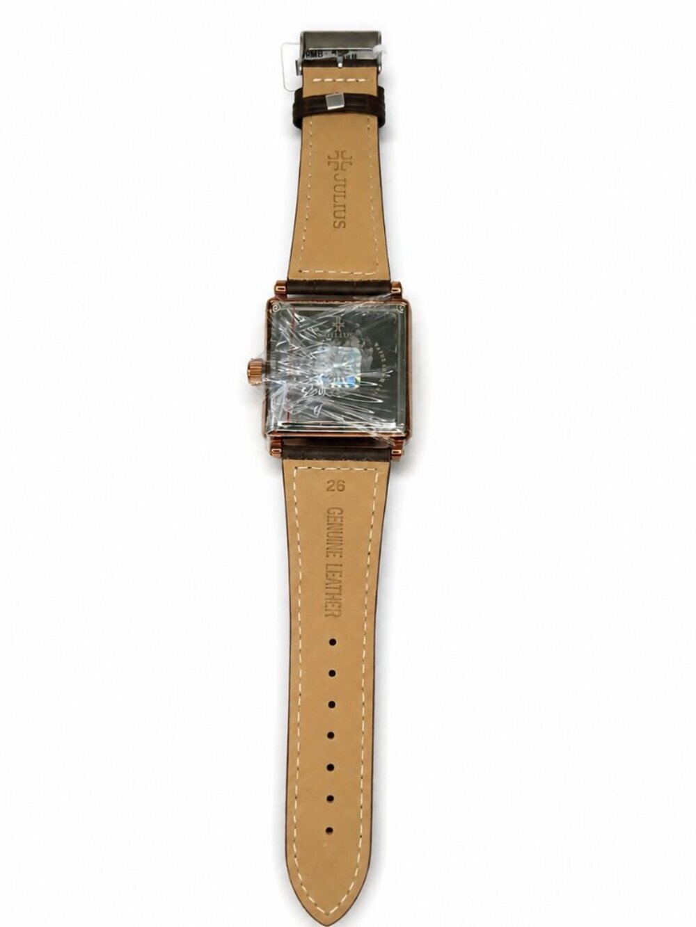 JULIUS Women's Rose Gold Square Watch Brown Genuine Leather Strap Crystal Bezel - Picture 6 of 6